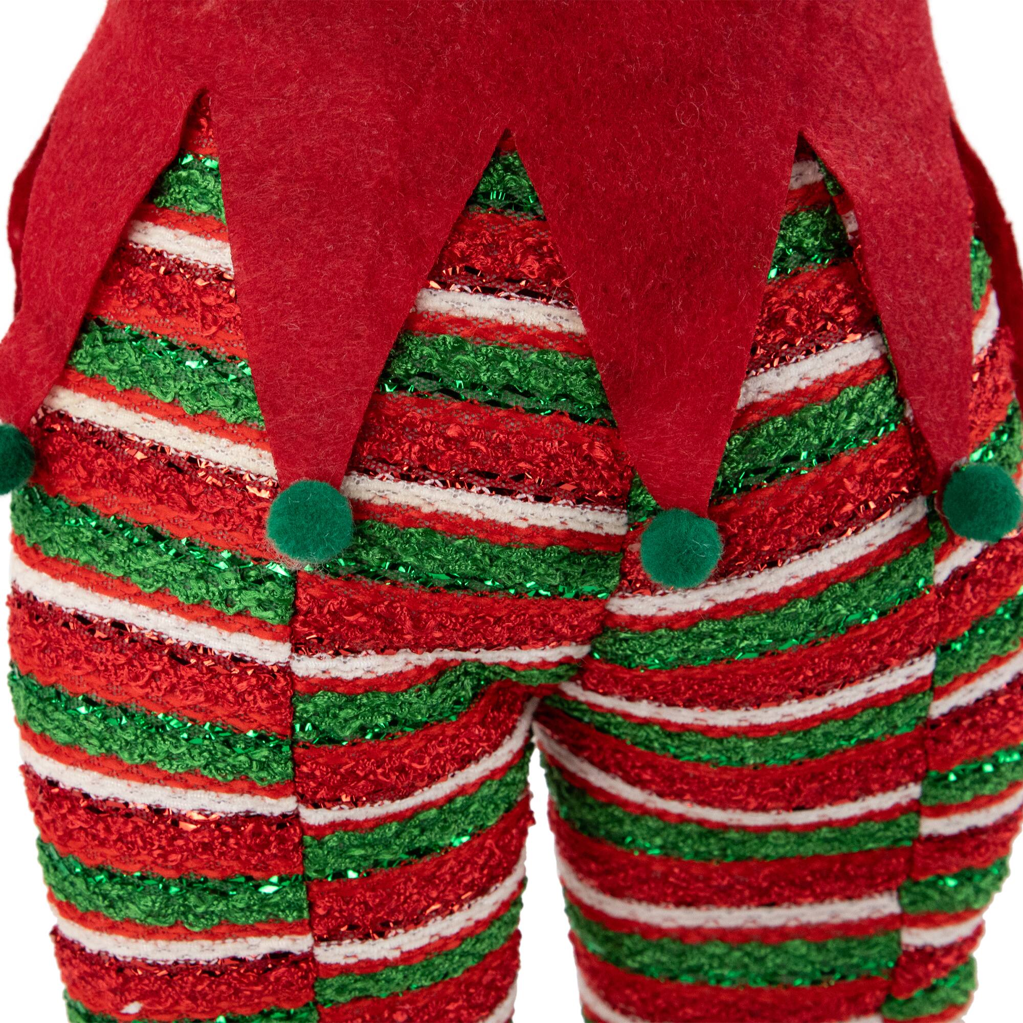 19" Red & Green Striped Hanging Elf Legs Décor